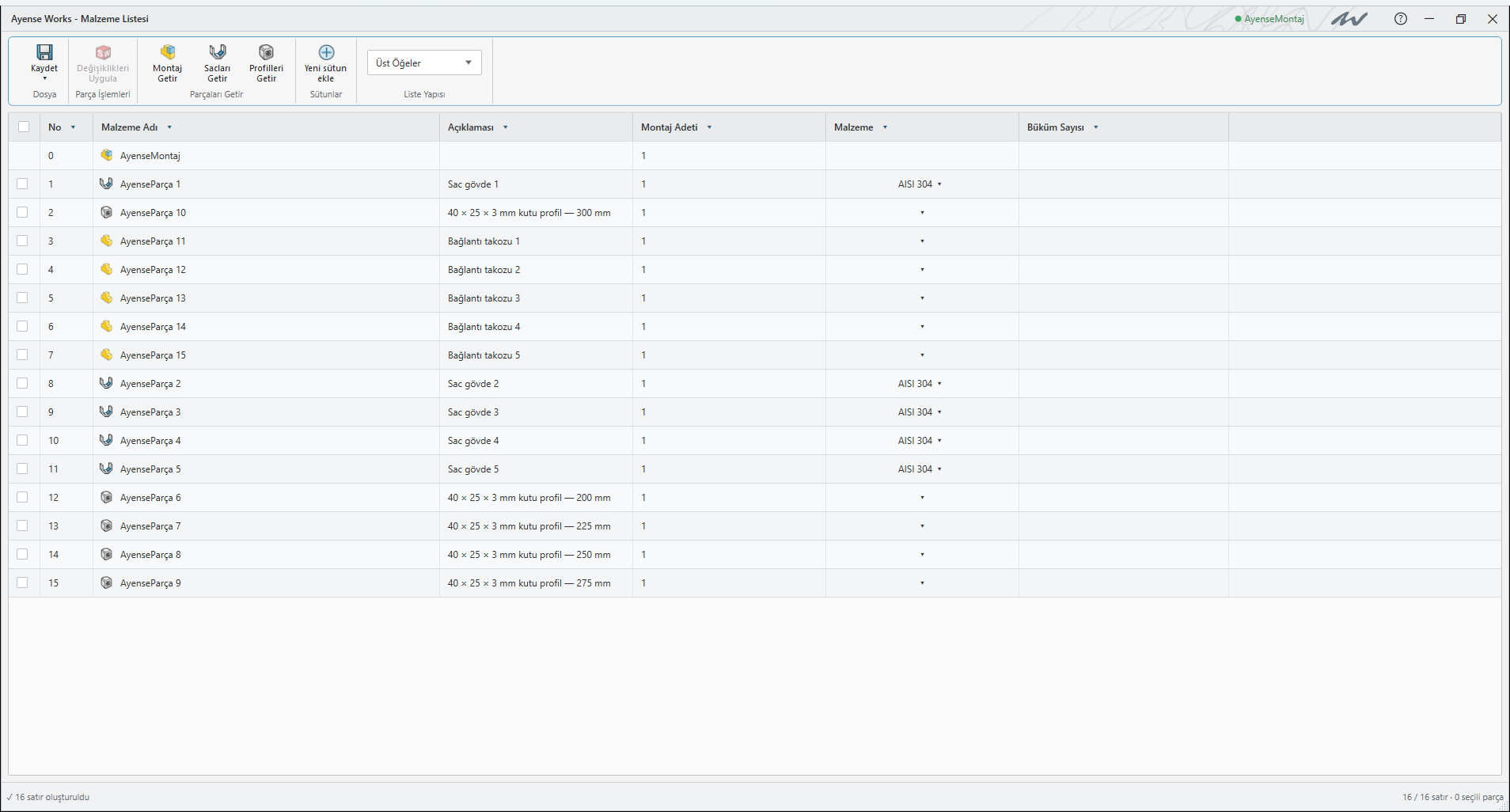 Bill of Materials: Bill of materials workspace