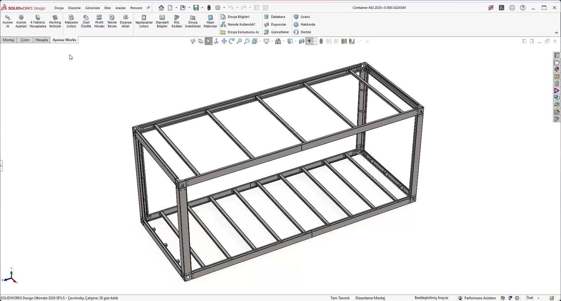 SOLIDWORKS içinde açık olan kaynak montaj