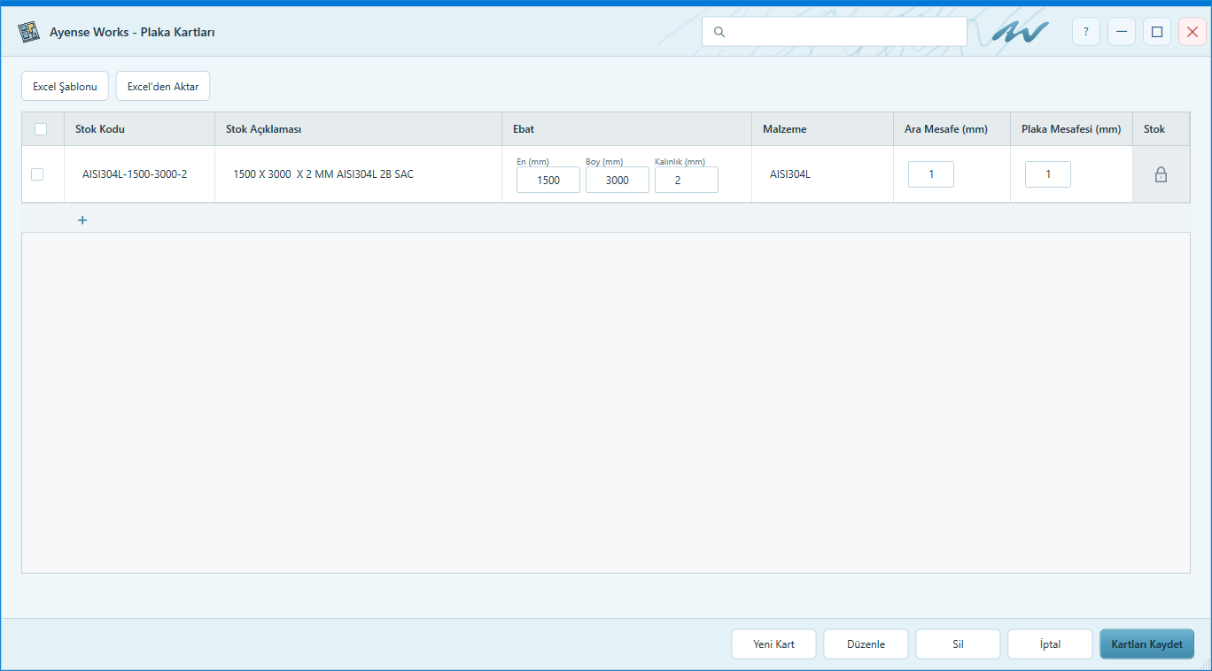 Sheet Nesting settings: Sheet stock cards