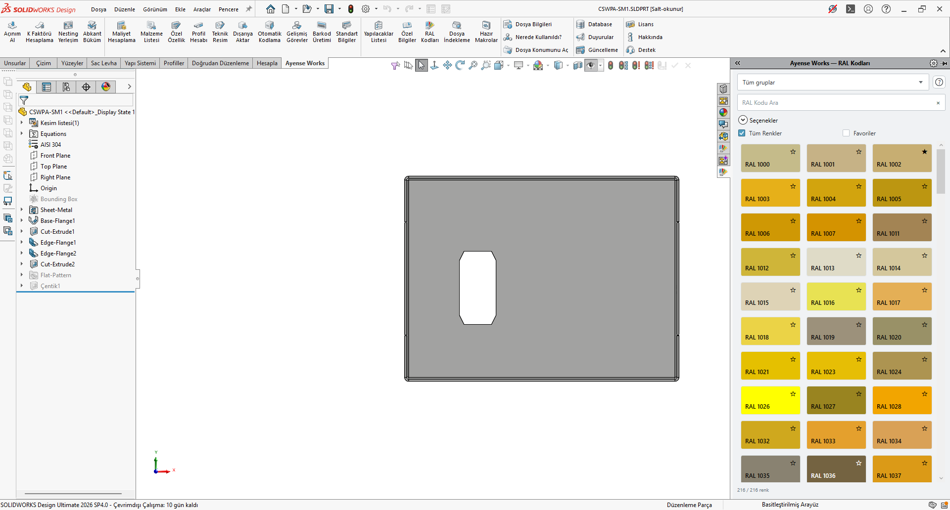 RAL Kodları: SOLIDWORKS içinde RAL renkleri