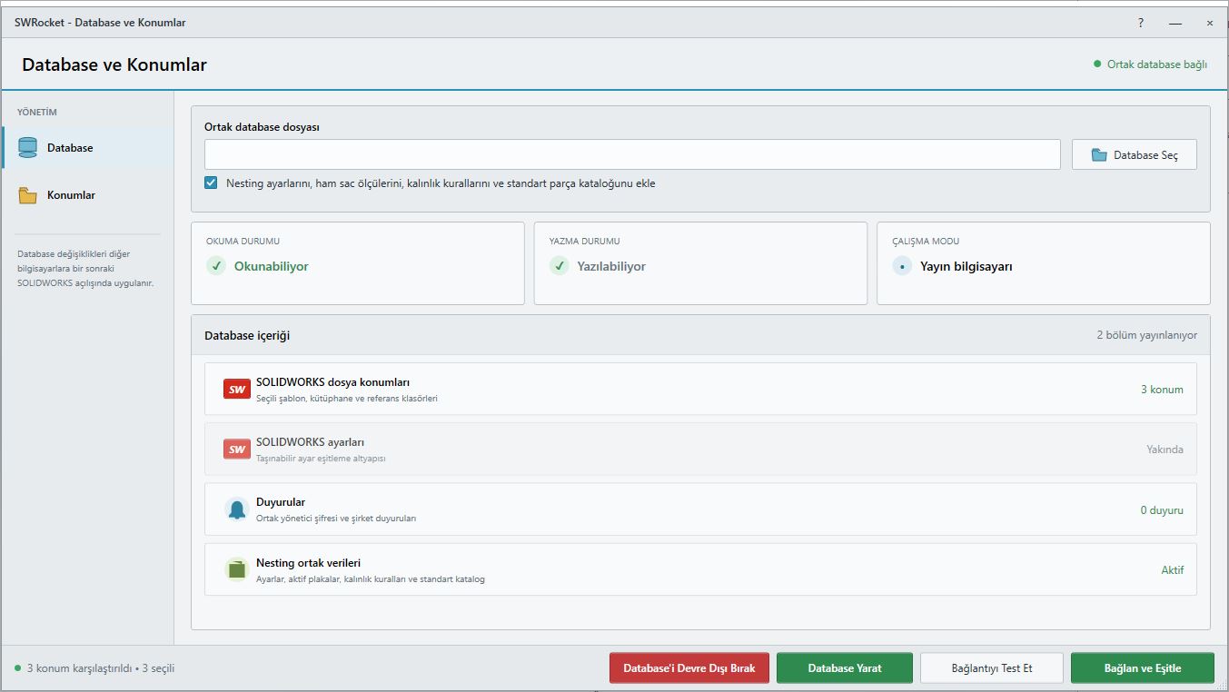 Ayense Works Ortak Database ekranı